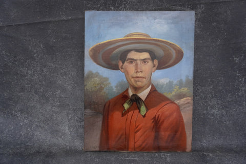 Andrés A. Hernandez -  Portrait of A Man in a Piloncillo aka Zapata Sombrero - Oil on Canvas  1900 P3292
