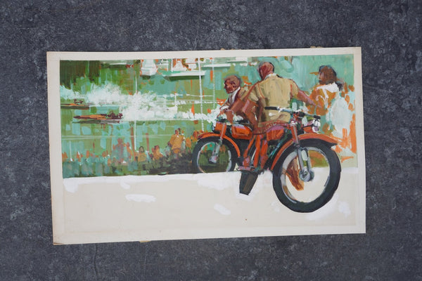 Signed Alexander - Illustration Art: Motorcycles at the  Speedboat Races 1960s P3294