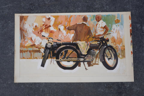 Motorcycles at the Football Game - 1960s Original Illustration Art on Board P3295