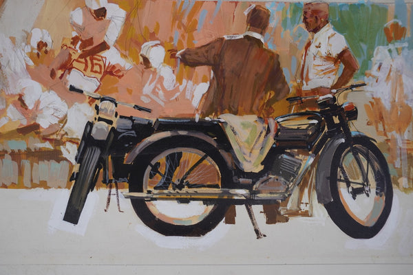 Motorcycles at the Football Game - 1960s Original Illustration Art on Board P3295