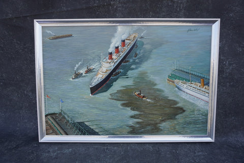 Richard Whorf (June 4, 1906 – December 14, 1966)  - The Queen Mary Steaming Into San Pedro Harbor, Long Beach c 1967 P3312