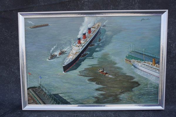 Richard Whorf (June 4, 1906 – December 14, 1966)  - The Queen Mary Steaming Into San Pedro Harbor, Long Beach c 1967 P3312