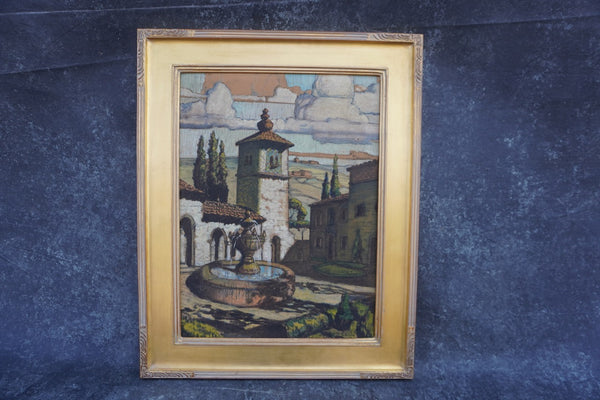 Hernando Villa Mixed Media on Board Landscape with Church c 1927 P3314