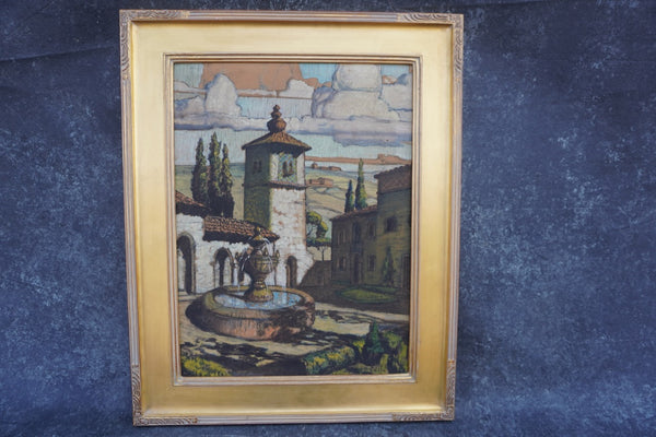 Hernando Villa Mixed Media on Board Landscape with Church c 1927 P3314