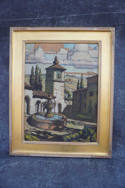 Hernando Villa Mixed Media on Board Landscape with Church c 1927 P3314