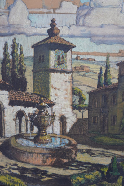 Hernando Villa Mixed Media on Board Landscape with Church c 1927 P3314