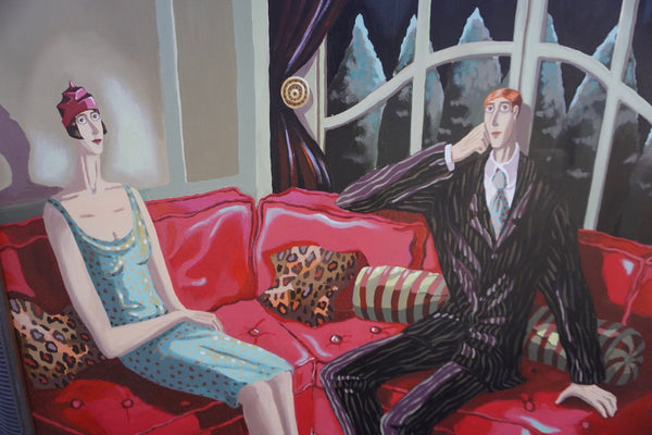 Isabelle Rozot - Two Bright Young Things Having a Quiet Evening At Home... Alas!  - Oil on Canvas P3317