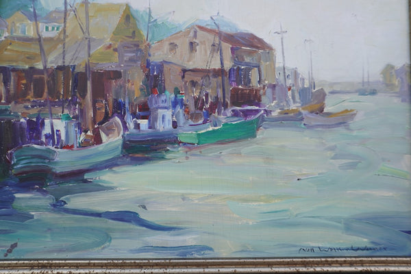 Nell Walker Warner -  Monterey Bay, Cannery Row - RARE oil on Board 1930s-40s P3337