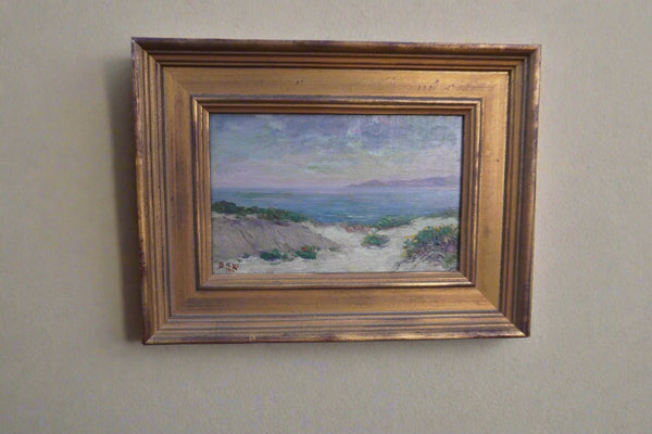 "Seaside Verbena" Bertha Stringer Lee c. 1912 Framed, Oil on Cigar Box Lid P3363