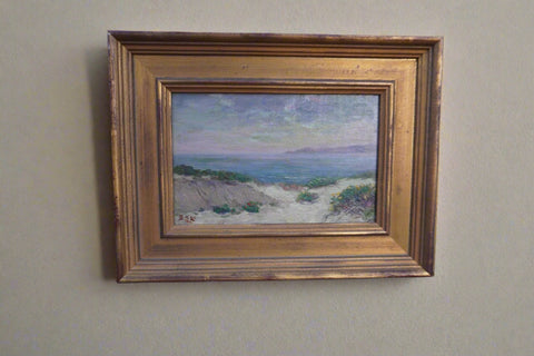 "Seaside Verbena" Bertha Stringer Lee c. 1912 Framed, Oil on Cigar Box Lid P3363