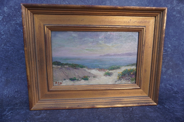 "Seaside Verbena" Bertha Stringer Lee c. 1912 Framed, Oil on Cigar Box Lid P3363