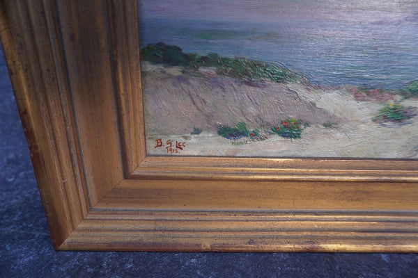 "Seaside Verbena" Bertha Stringer Lee c. 1912 Framed, Oil on Cigar Box Lid P3363