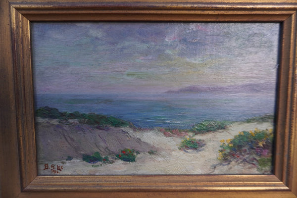 "Seaside Verbena" Bertha Stringer Lee c. 1912 Framed, Oil on Cigar Box Lid P3363