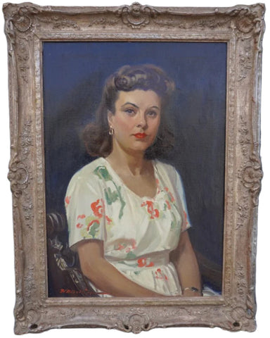Harry Russell Ballinger -  Pretty Woman in a Flower Print Dress c 1941 P3378