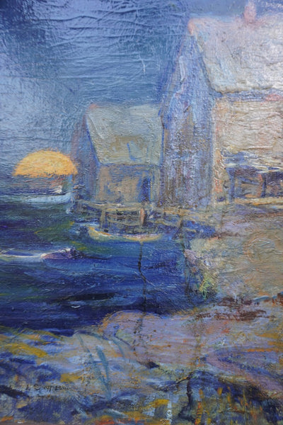 Lucy Scott Bower (1864-1934) Moonlit Harbor Oil on Board P3404