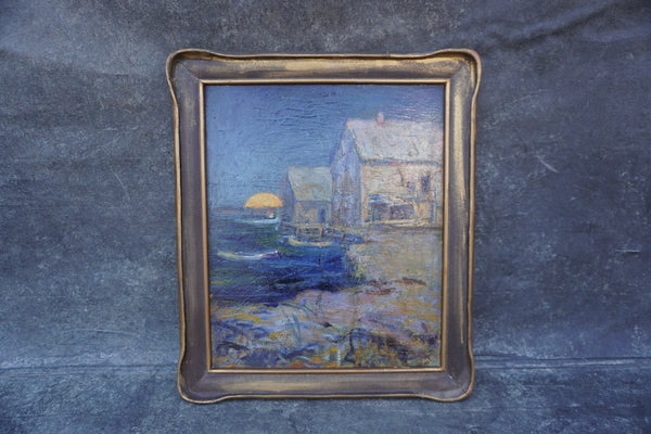 Lucy Scott Bower (1864-1934) Moonlit Harbor Oil on Board P3404