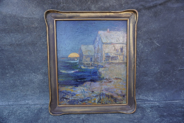 Lucy Scott Bower (1864-1934) Moonlit Harbor Oil on Board P3404