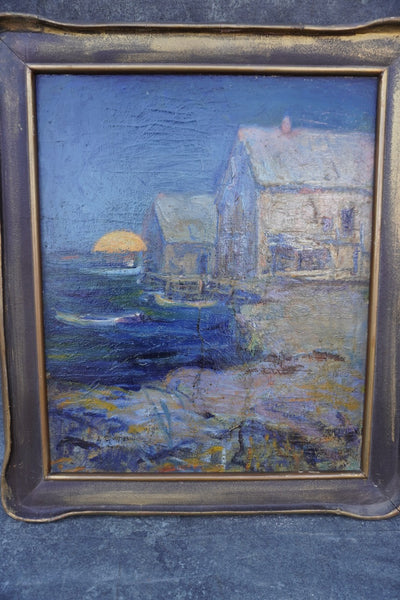 Lucy Scott Bower (1864-1934) Moonlit Harbor Oil on Board P3404