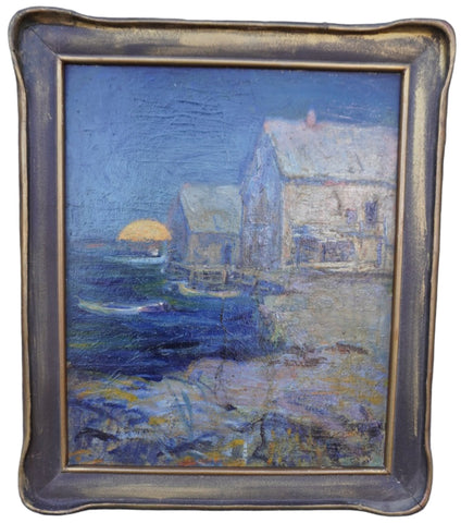 Lucy Scott Bower (1864-1934) Moonlit Harbor Oil on Board P3404