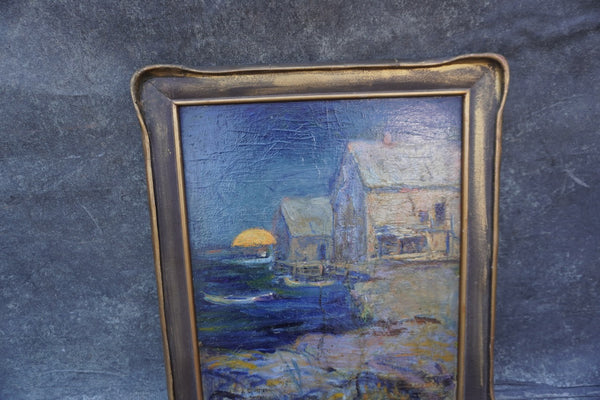 Lucy Scott Bower (1864-1934) Moonlit Harbor Oil on Board P3404