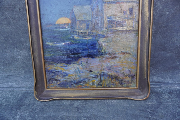 Lucy Scott Bower (1864-1934) Moonlit Harbor Oil on Board P3404