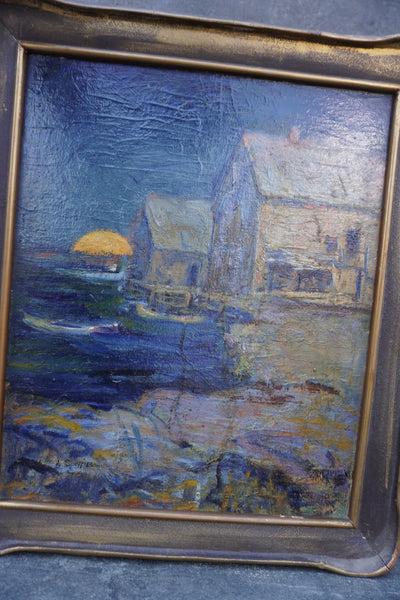 Lucy Scott Bower (1864-1934) Moonlit Harbor Oil on Board P3404