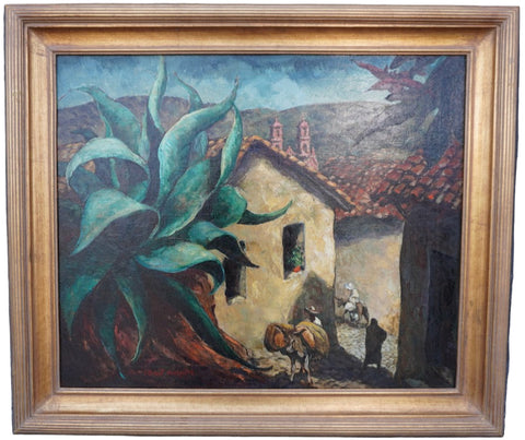 George Waller Parker (1888 -1957) Mexican Village Scene - Oil on Canvas 1930s P3408