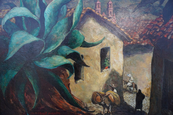 George Waller Parker (1888 -1957) Mexican Village Scene - Oil on Canvas 1930s P3408