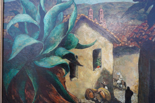 George Waller Parker (1888 -1957) Mexican Village Scene - Oil on Canvas 1930s P3408