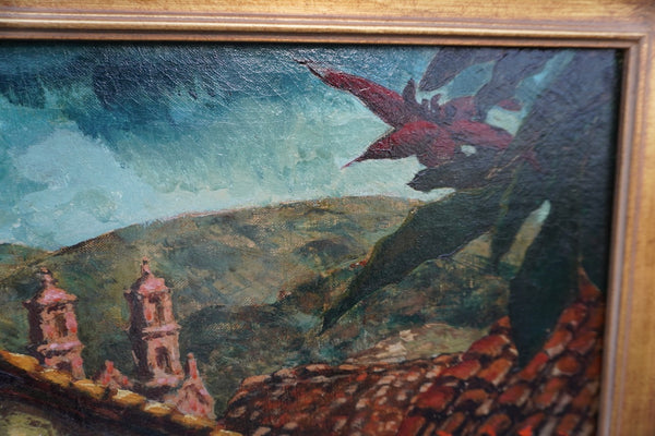 George Waller Parker (1888 -1957) Mexican Village Scene - Oil on Canvas 1930s P3408