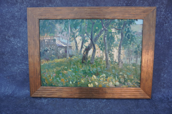 Impressionist Landscape - Oil on Board-Mounted Canvas c 1920 P3413
