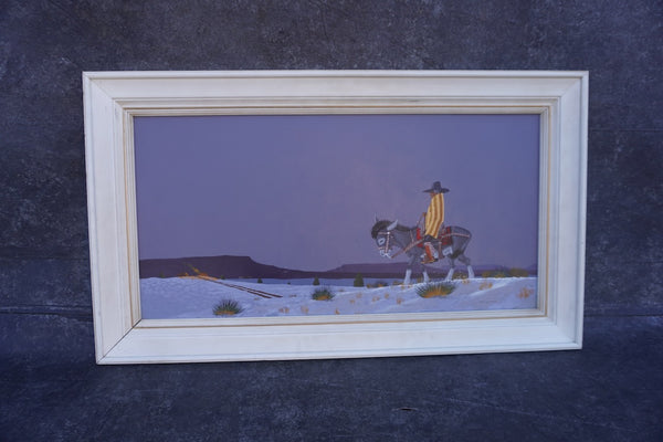 Fred (Kayannii Nez Begay) Cleveland (born 1943) - Man on Donkey - Nocturnal Desertscape - Oil on Board 1971 P3420