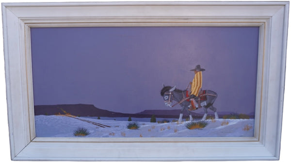 Fred (Kayannii Nez Begay) Cleveland (born 1943) - Man on Donkey - Nocturnal Desertscape - Oil on Board 1971 P3420