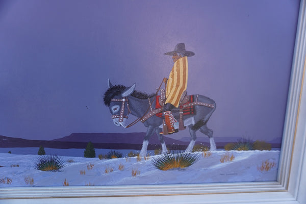 Fred (Kayannii Nez Begay) Cleveland (born 1943) - Man on Donkey - Nocturnal Desertscape - Oil on Board 1971 P3420