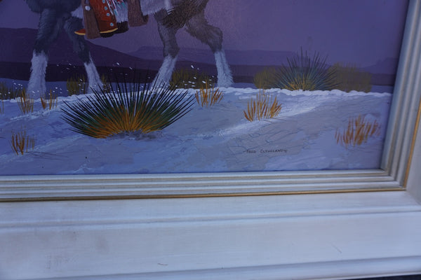Fred (Kayannii Nez Begay) Cleveland (born 1943) - Man on Donkey - Nocturnal Desertscape - Oil on Board 1971 P3420