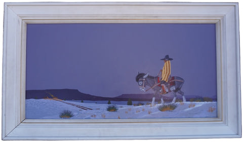Fred (Kayannii Nez Begay) Cleveland (born 1943) - Man on Donkey - Nocturnal Desertscape - Oil on Board 1971 P3420