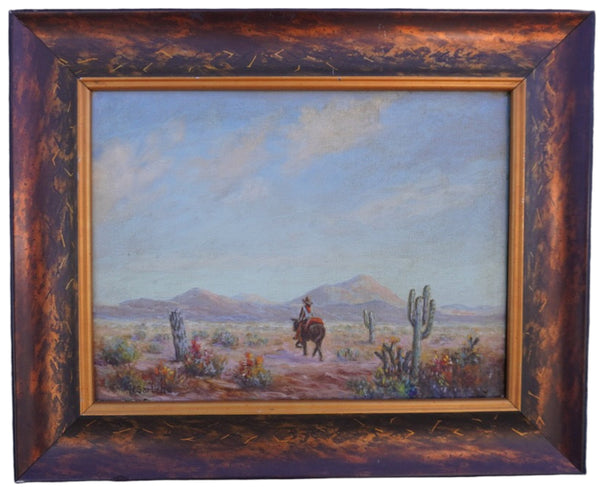 Herbert Sartelle  (1885-1955) - Man on a Horse - Santa Fe , New Mexico - Oil on Board P3421