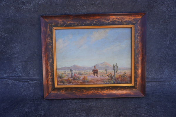 Herbert Sartelle  (1885-1955) - Man on a Horse - Santa Fe , New Mexico - Oil on Board P3421