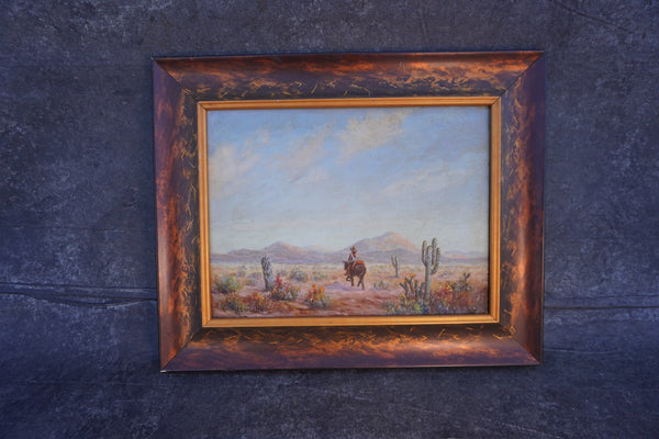 Herbert Sartelle  (1885-1955) - Man on a Horse - Santa Fe , New Mexico - Oil on Board P3421