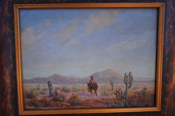 Herbert Sartelle  (1885-1955) - Man on a Horse - Santa Fe , New Mexico - Oil on Board P3421