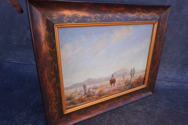 Herbert Sartelle  (1885-1955) - Man on a Horse - Santa Fe , New Mexico - Oil on Board P3421