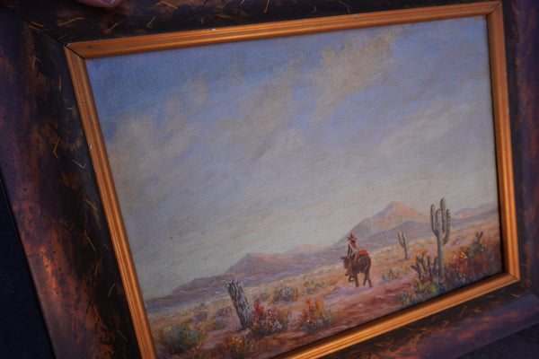 Herbert Sartelle  (1885-1955) - Man on a Horse - Santa Fe , New Mexico - Oil on Board P3421