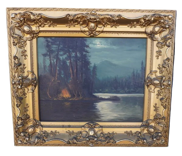 River Bend Campfire, Oil on Canvas by J. Dupal P3452