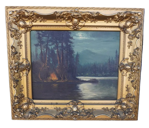 River Bend Campfire, Oil on Canvas by J. Dupal P3452