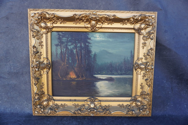 River Bend Campfire, Oil on Canvas by J. Dupal P3452