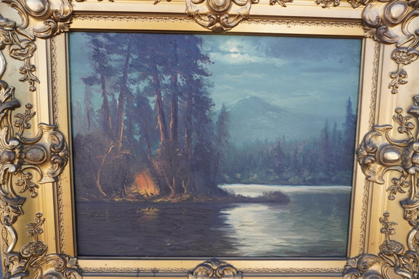River Bend Campfire, Oil on Canvas by J. Dupal P3452