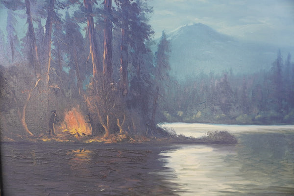 River Bend Campfire, Oil on Canvas by J. Dupal P3452