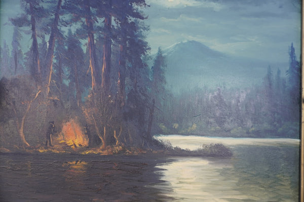 River Bend Campfire, Oil on Canvas by J. Dupal P3452