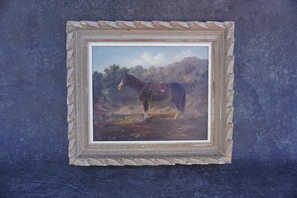 Equestrian Oil Painting by M. S. Fish, c. 1930s P3472