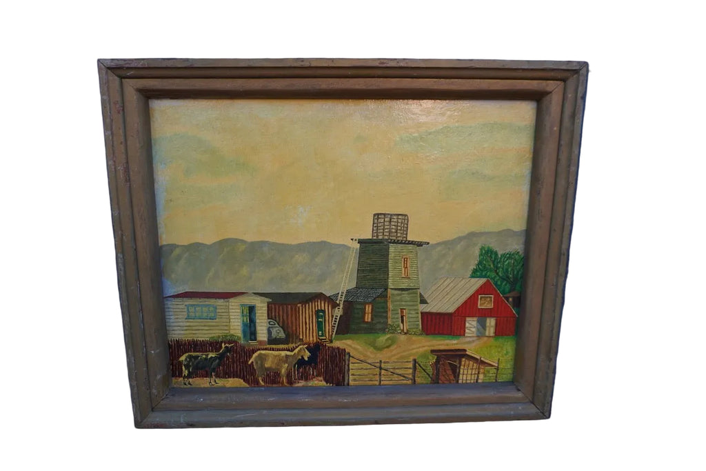 Farm Landscape Painting, Unknown Artist, Oil on Board, c. 1930s P3473